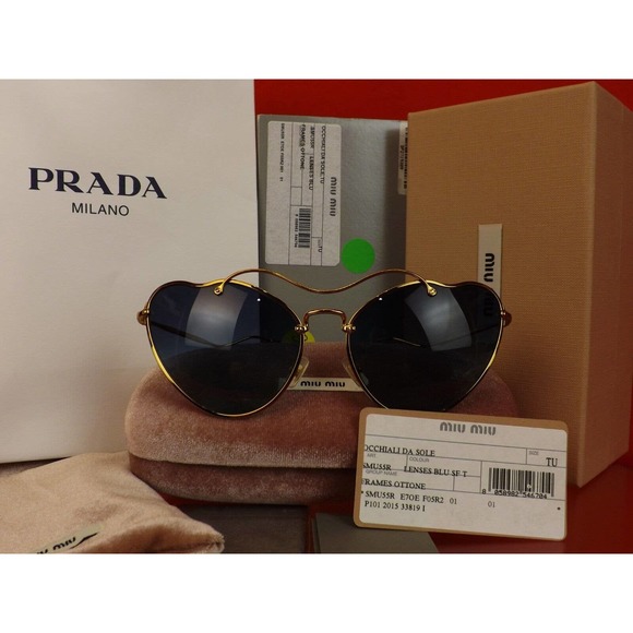 MIU MIU PRADA SMU55R CAT EYES SCENIQUE GOLD LILAC METAL LOGO FRAME SUNGLASSES - Picture 12 of 12